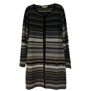 Cocogio Chevron Sz L Boho Wool Open Front Longline Cardigan Duster Sz L Italy